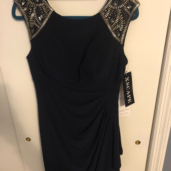 Xscape Navy Evening Dress - Picture 6 of 8
